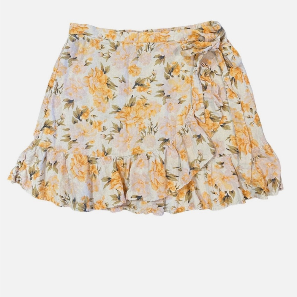 American Eagle Outfitters Yellow Floral Mini Wrap Skirt